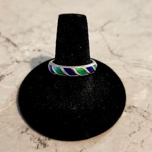 Women's David Anderson Norway Sterling Silver Ring w/ blue and green laminate